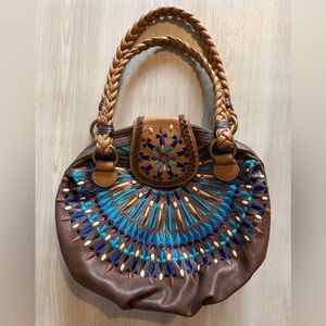 Vintage Isabelle Fiore Handbag Leather Mosaic Embroidered Southwest Western